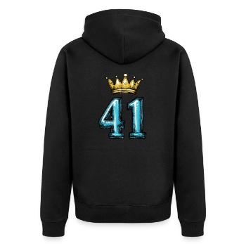 41 Zahl Krone - Unisex Premium Bio Zip Hoodie - Schwarz - Hinten - Nico (187cm)