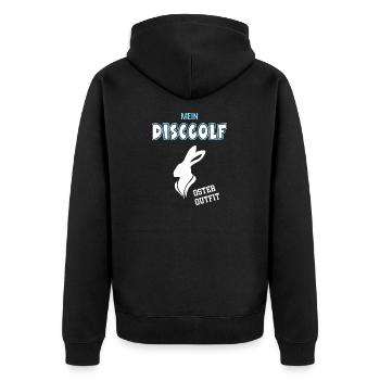 Discgolf Oster Outfit Discgolfspieler Ostern - Unisex Premium Bio Zip Hoodie - Schwarz - Hinten - Nico (187cm)