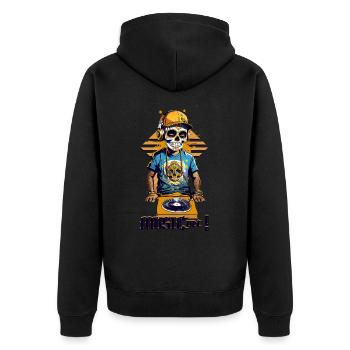 Skull DJ - Unisex Premium Bio Zip Hoodie - Schwarz - Hinten - Nico (187cm)