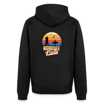 Nordsee Küste – Wellen, Wind und Freiheit - Unisex Premium Bio Zip Hoodie - Schwarz - Hinten - Nico (187cm)