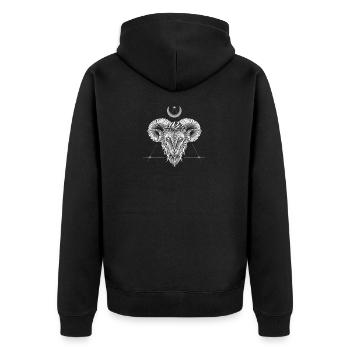 Widder Power - Unisex Premium Bio Zip Hoodie - Schwarz - Hinten - Nico (187cm)