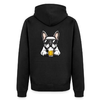 Französische Buldogge Hund Apres Ski Bier - Unisex Premium Bio Zip Hoodie - Schwarz - Hinten - Nico (187cm)