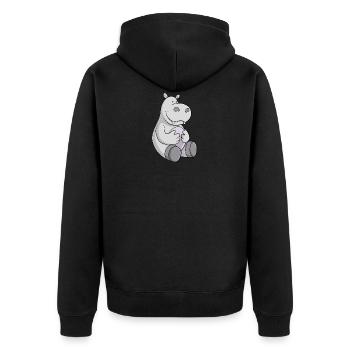 Glückliches Comic Nilpferd - Unisex Premium Bio Zip Hoodie - Schwarz - Hinten - Nico (187cm)