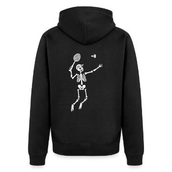 Federball Spieler Skelett Badminton - Unisex Premium Bio Zip Hoodie - Schwarz - Hinten - Nico (187cm)