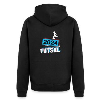 Futsal 2024 Futsaler Futsalspieler Hallenfußball - Unisex Premium Bio Zip Hoodie - Schwarz - Hinten - Nico (187cm)