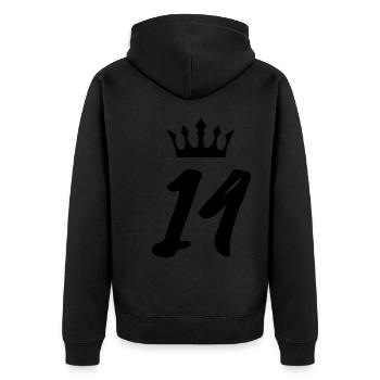 14 Zahl Krone - Unisex Premium Bio Zip Hoodie - Schwarz - Hinten - Nico (187cm)
