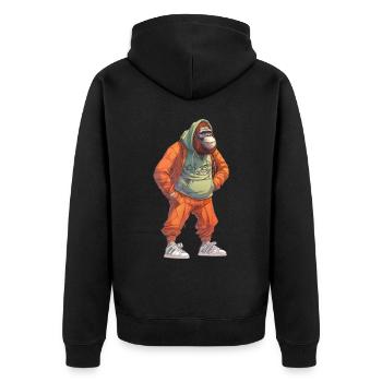 Streetart Orang-Utan Urban Rap Street Affe - Unisex Premium Bio Zip Hoodie - Schwarz - Hinten - Nico (187cm)