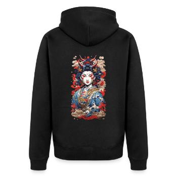Geisha demon retro ukiyo-e japan style - Unisex Premium Organic Zip Hoodie - black - Back - Nico (187cm)