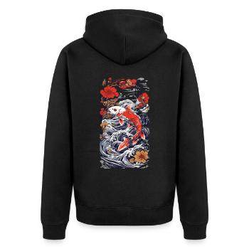 Retro Koi Ästhetik Fisch Wasser Japan Design - Unisex Premium Bio Zip Hoodie - Schwarz - Hinten - Nico (187cm)