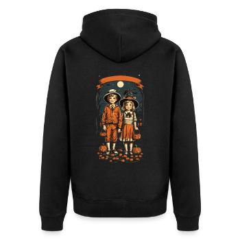 Cute Halloween Kids Trick or Treat Vintage Style - Unisex Premium Organic Zip Hoodie - black - Back - Nico (187cm)