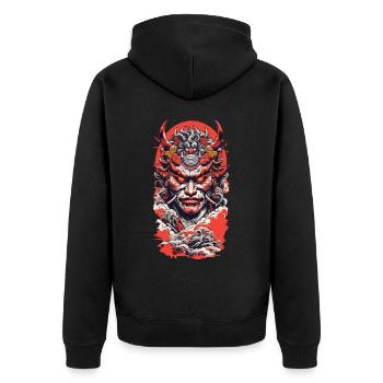 Japan Oni Dämonen Retro Tokyo Manga Design - Unisex Premium Bio Zip Hoodie - Schwarz - Hinten - Nico (187cm)
