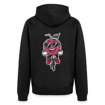 Pflaume Radfahren auf Fahrrad-Geschenk - Unisex Premium Bio Zip Hoodie - Schwarz - Hinten - Nico (187cm)