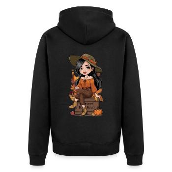 Herbst Frau Natur Blätter Jahreszeit - Unisex Premium Bio Zip Hoodie - Schwarz - Hinten - Nico (187cm)