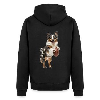 Australischer Schäferhund - Unisex Premium Bio Zip Hoodie - Schwarz - Hinten - Nico (187cm)