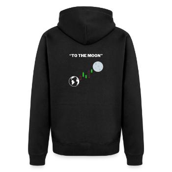 To the moon - Börsen Design - Unisex Premium Bio Zip Hoodie - Schwarz - Hinten - Nico (187cm)