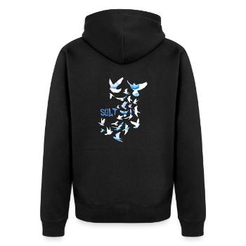 sylt,vogelschwarm,friede,freiheit,tauben,wolken - Unisex Premium Bio Zip Hoodie - Schwarz - Hinten - Nico (187cm)