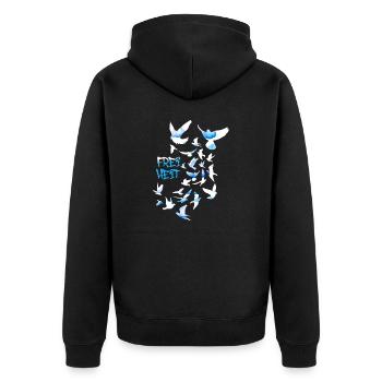 freedom,vogelschwarm,friede,freiheit,tauben,wolken - Unisex Premium Bio Zip Hoodie - Schwarz - Hinten - Nico (187cm)