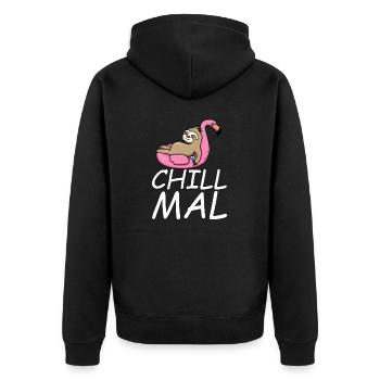 Chill Mal Spruch Faultier Tier Flamingo - Unisex Premium Bio Zip Hoodie - Schwarz - Hinten - Nico (187cm)