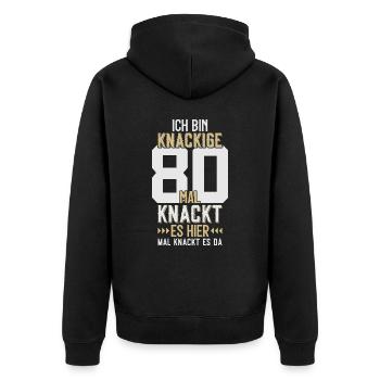 80. GEBURTSTAG 1946 KNACKIGE 80 - Unisex Premium Bio Zip Hoodie - Schwarz - Hinten - Nico (187cm)