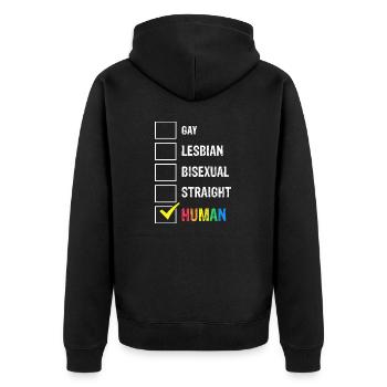 HUMAN Awesome Pride Identification Retro T-Shirt - Unisex Premium Organic Zip Hoodie - black - Back - Nico (187cm)