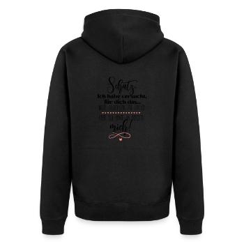 Ich bin für dich das beste Geschenk Liebe Motiv - Unisex Premium Bio Zip Hoodie - Schwarz - Hinten - Nico (187cm)