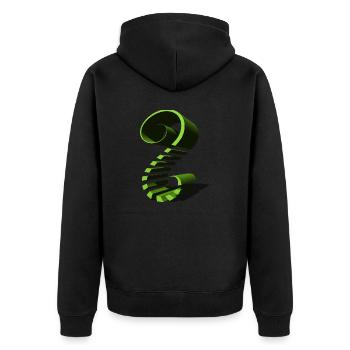 Grün geformt - Unisex Premium Bio Zip Hoodie - Schwarz - Hinten - Nico (187cm)