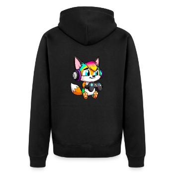 00251 süßer Fuchs mit Headset und Controller - Unisex Premium Bio Zip Hoodie - Schwarz - Hinten - Nico (187cm)