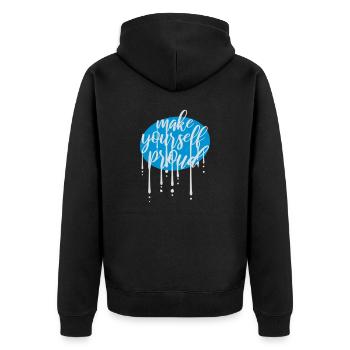 make yourself proud Zitat - Unisex Premium Bio Zip Hoodie - Schwarz - Hinten - Nico (187cm)