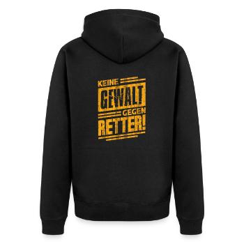 Keine Gewalt gegen Retter - Feuerwehr - Polizei - Unisex Premium Bio Zip Hoodie - Schwarz - Hinten - Nico (187cm)