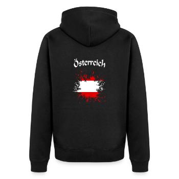 Österreich Kleks Flagge - Unisex Premium Bio Zip Hoodie - Schwarz - Hinten - Nico (187cm)