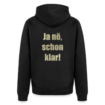 ja nö schon klar - Unisex Premium Bio Zip Hoodie - Schwarz - Hinten - Nico (187cm)