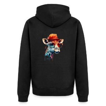 Giraffenkopf mit Brille und Hut als Vector Design - Unisex Premium Bio Zip Hoodie - Schwarz - Hinten - Nico (187cm)