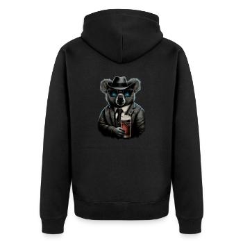 Cooler Koala im Anzug mit Bier - Unisex Premium Bio Zip Hoodie - Schwarz - Hinten - Nico (187cm)