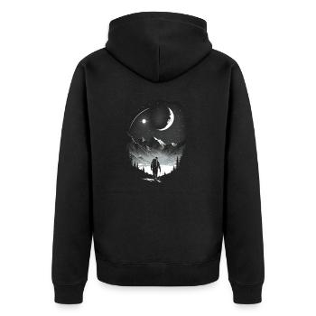Hikers by moonlight, adventure, backpacking - Unisex Premium Organic Zip Hoodie - black - Back - Nico (187cm)