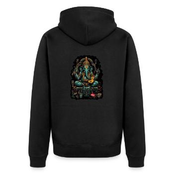 Neon - Ganesha - Elephant God - Instruments - pos - Unisex Premium Bio Zip Hoodie - Schwarz - Hinten - Nico (187cm)