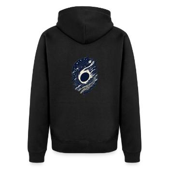 Kosmische Euphorie: Retro-Sterne und Schwarze Löcher - Unisex Premium Bio Zip Hoodie - Schwarz - Hinten - Nico (187cm)