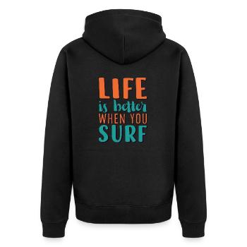 Wassersport - Unisex Premium Bio Zip Hoodie - Schwarz - Hinten - Nico (187cm)