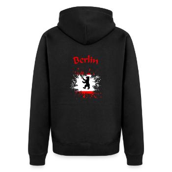 Berlin - Unisex Premium Bio Zip Hoodie - Schwarz - Hinten - Nico (187cm)