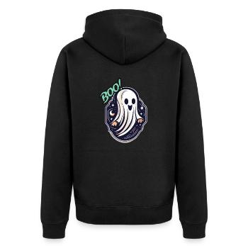 Ghost / Ghost / Halloween / Sheet / Boo / Spooky - Unisex Premium Organic Zip Hoodie - black - Back - Nico (187cm)