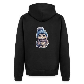 Katze im Schnee mit Mütze und Schal - Unisex Premium Bio Zip Hoodie - Schwarz - Hinten - Nico (187cm)