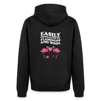 Easily Distracted By Flamingos And Wool Flamingo - Unisex Premium Bio Zip Hoodie - Schwarz - Hinten - Nico (187cm)