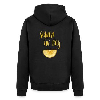 Squeeze the day Lemon Funny Sayings - Unisex Premium Organic Zip Hoodie - black - Back - Nico (187cm)