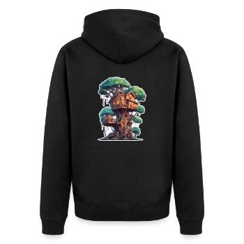 Cabane dans les arbres / Cime des arbres / Cabane dans les arbres / Aventure - Veste à capuche bio Premium Unisexe - noir - Dos - Nico (187cm)