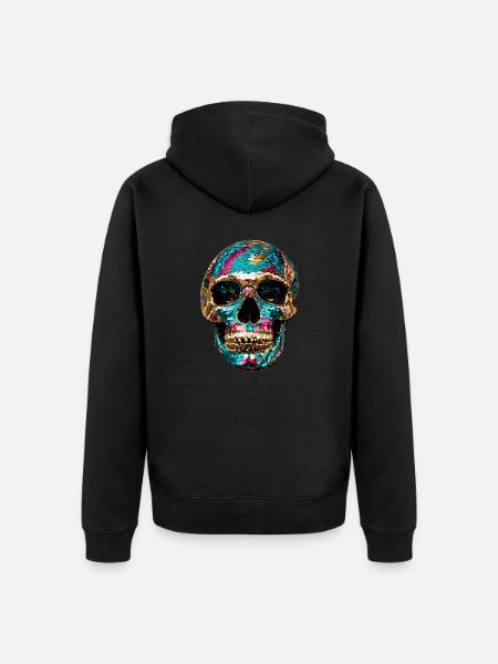 Totenkopf,metallisch,pailletten,nieten,gold,silber - Ekologisk premiumluvjack unisex - svart