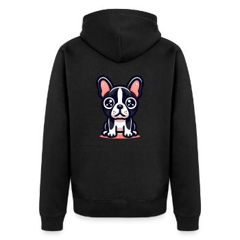 French Bulldog Cute Logo in Comic Style - Unisex Premium Organic Zip Hoodie - black - Back - Nico (187cm)