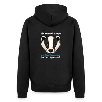 Badger Humor - Unisex Premium Organic Zip Hoodie - black - Back - Nico (187cm)
