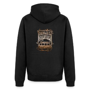 Vanlife Adventurer - golden sepia design - Unisex Premium Organic Zip Hoodie - black - Back - Nico (187cm)