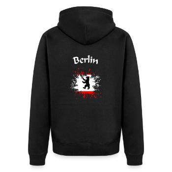Berlin - Unisex Premium Bio Zip Hoodie - Schwarz - Hinten - Nico (187cm)