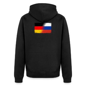 Flagge Deutsch- Russland (distressed) - Unisex Premium Bio Zip Hoodie - Schwarz - Hinten - Nico (187cm)