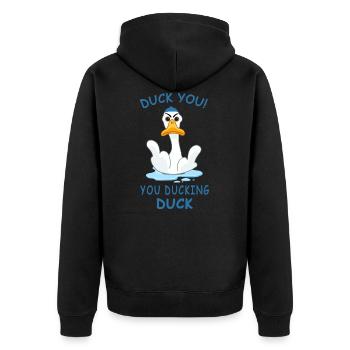 Duck You, you ducking duck - Unisex Premium Bio Zip Hoodie - Schwarz - Hinten - Nico (187cm)